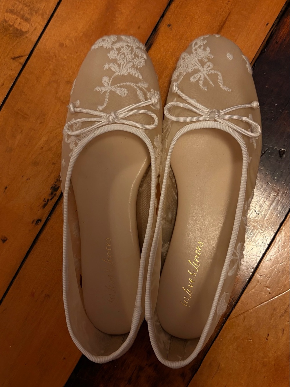 For Love & Lemons White Embroidered Ballet Flats